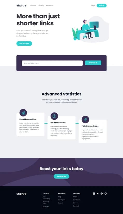 URL shortening API landing page